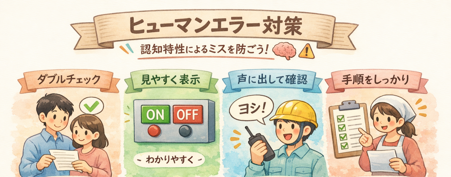 人間の認知的特性で発生するヒューマンエラーの対策を紹介。