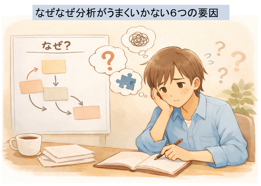 なぜなぜ分析がうまくいかない６つの要因と、改善のコツを紹介。
